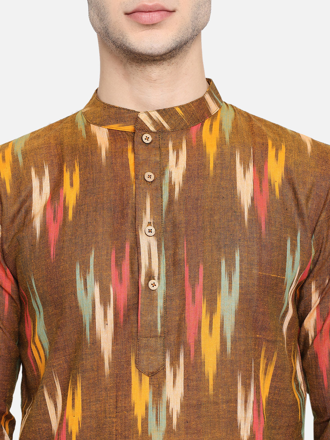 Kurta For Men South Cotton Khadi Look in Mix Ikkat Patterns Kurta