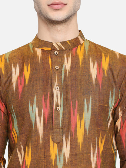 Kurta For Men South Cotton Khadi Look in Mix Ikkat Patterns Kurta
