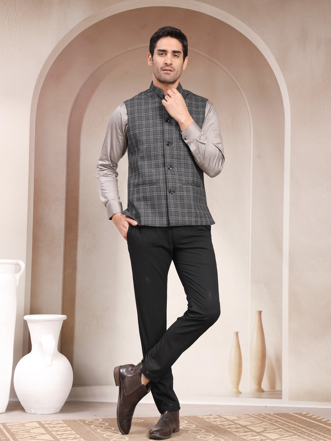 VASTRAA FUSION Men's Traditional Woolen Nehru Jacket Modi Waistcoat