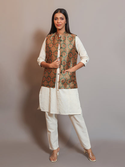 Digital Printed - Mango Silk Nehru Jacket Ladies Modi Jacket / Waistcoat