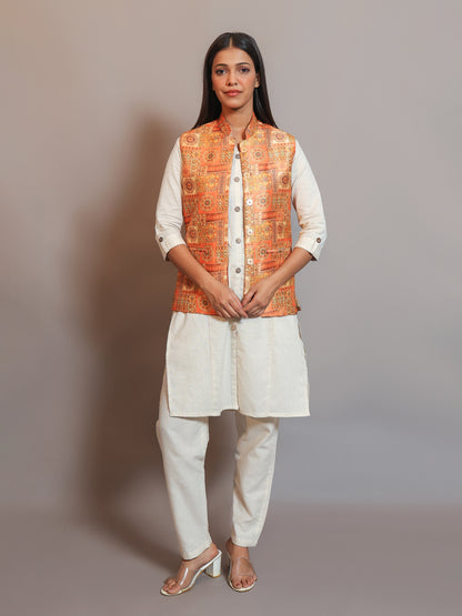 Digital Printed - Mango Silk Nehru Jacket Ladies Modi Jacket / Waistcoat