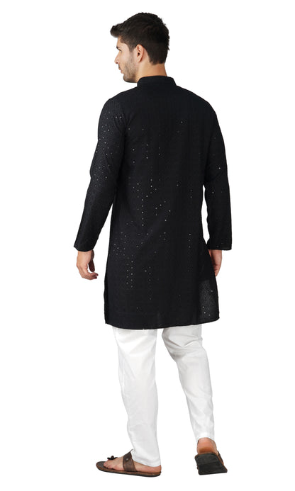 Kurta For Men Rayon Sequence Chikankari Embroidery Kurta