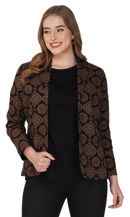 Vastraa Fusion Ladies Block Printed Single Breasted Blazer Pockets Regular Fit Stylish Blazer for Women
