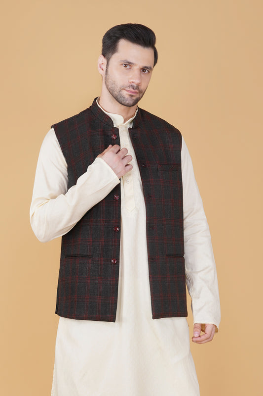 Vastraa Fusion Men's Traditional Woolen Nehru Jacket Modi Waistcoat