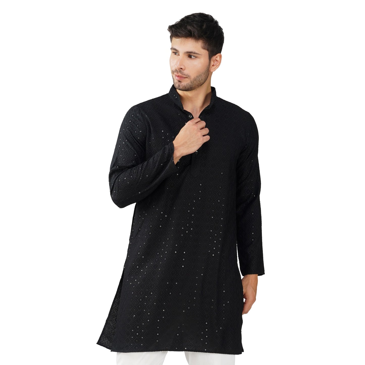 Kurta For Men Rayon Sequence Chikankari Embroidery Kurta