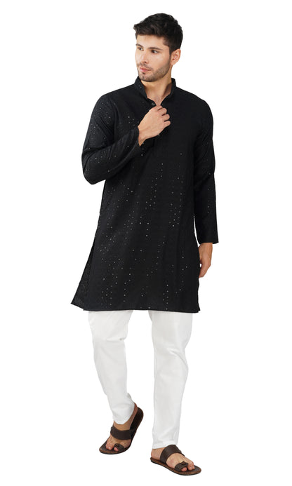 Kurta For Men Rayon Sequence Chikankari Embroidery Kurta