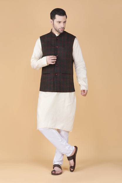 Vastraa Fusion Men's Traditional Woolen Nehru Jacket Modi Waistcoat