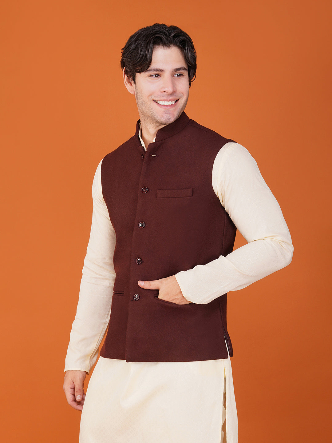 Vastraa Fusion Men's Traditional Woolen Nehru Jacket Modi Waistcoat