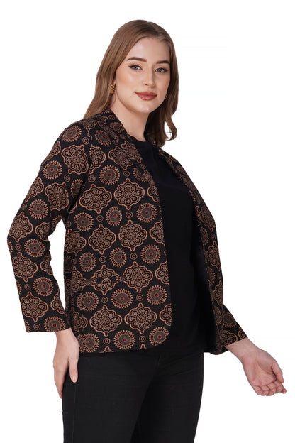 Vastraa Fusion Ladies Block Printed Single Breasted Blazer Pockets Regular Fit Stylish Blazer for Women