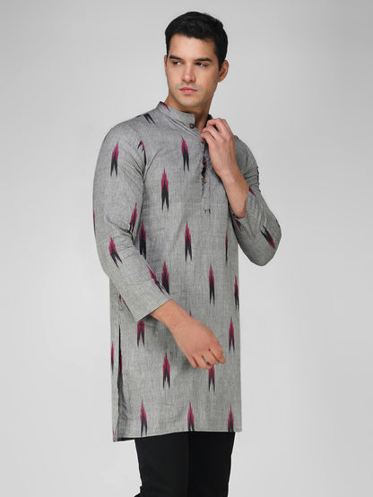 Vastraa Fusion Men's Printed Kurta Pure Cotton Long Kurta, Round Collar, Full Sleeves, Button Kurta, Ethnic Wear