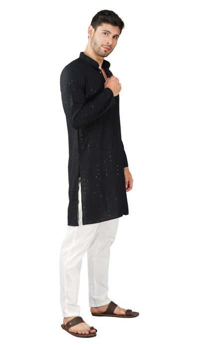 Kurta For Men Rayon Sequence Chikankari Embroidery Kurta