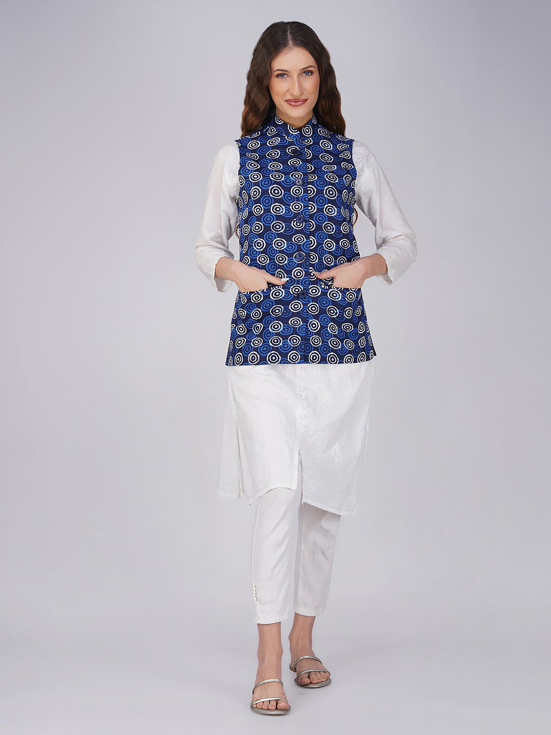 Ladies Modi Jacket Waistcoat Printed Look Designer Patterns Cott vastraa fusion