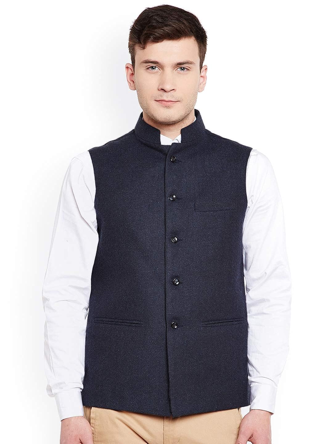 Vastraa Fusion Men's Indian Traditional Cotton Solid Nehru Jacket/Waistcoat