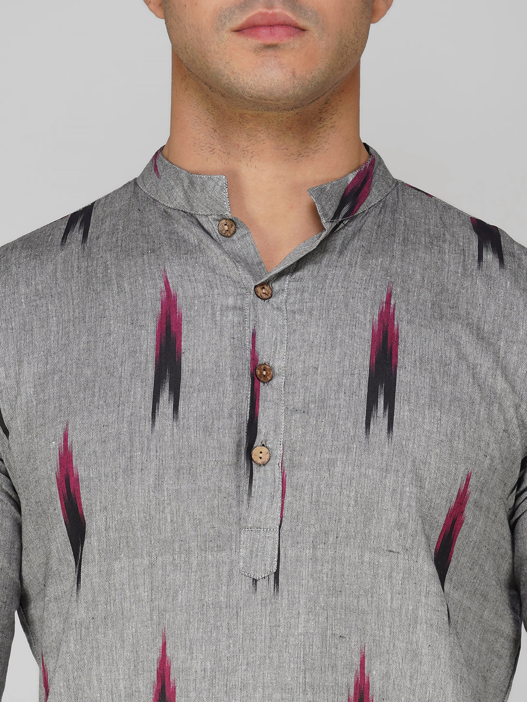 Vastraa Fusion Men's Printed Kurta Pure Cotton Long Kurta, Round Collar, Full Sleeves, Button Kurta, Ethnic Wear