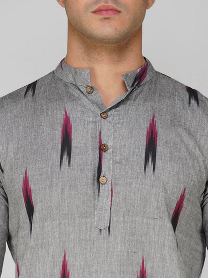 Vastraa Fusion Men's Printed Kurta Pure Cotton Long Kurta, Round Collar, Full Sleeves, Button Kurta, Ethnic Wear