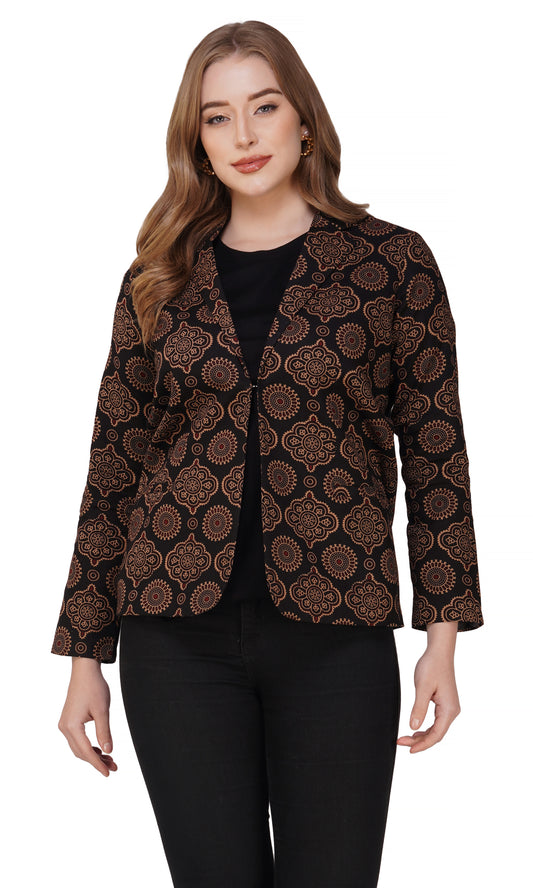 Vastraa Fusion Ladies Block Printed Single Breasted Blazer Pockets Regular Fit Stylish Blazer for Women