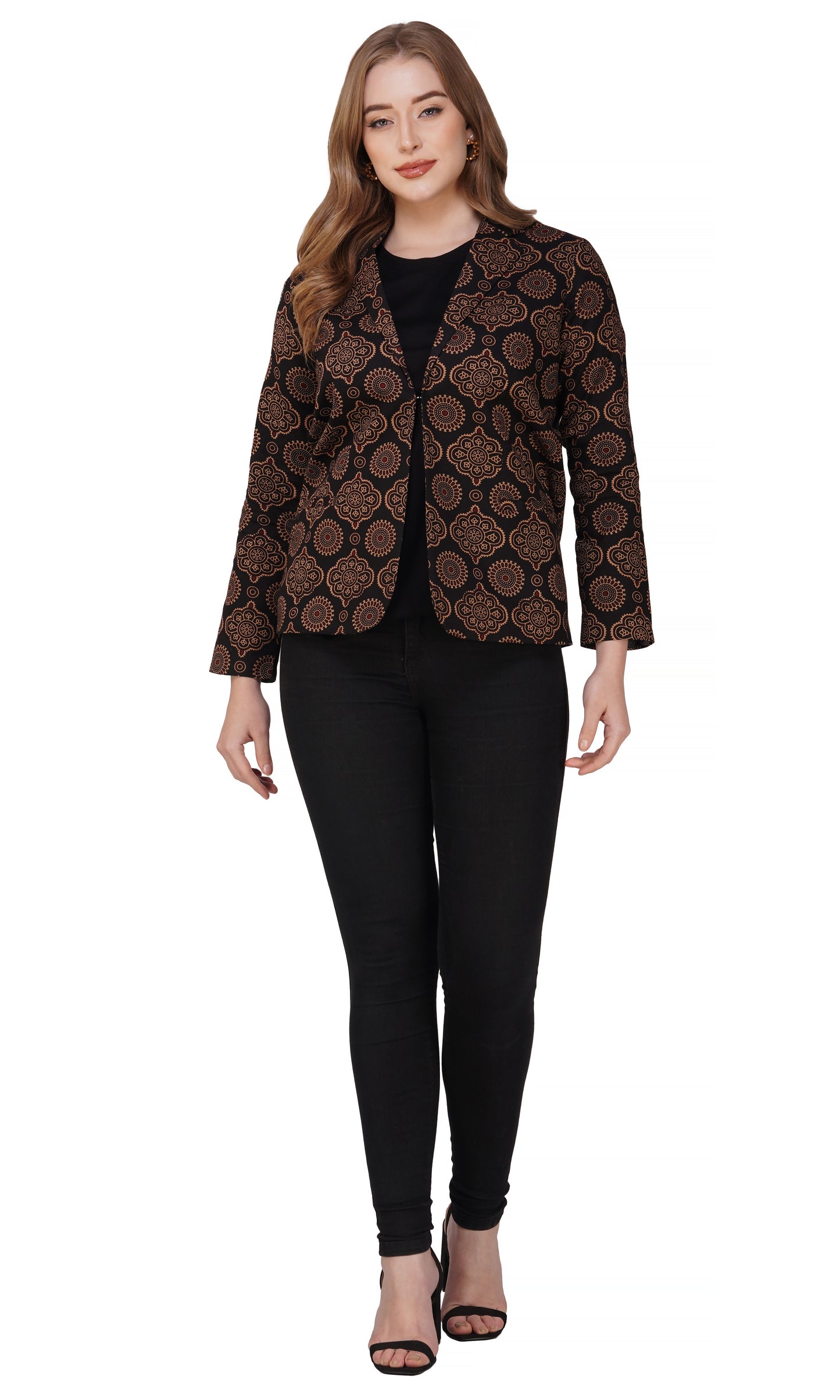 Vastraa Fusion Ladies Block Printed Single Breasted Blazer Pockets Regular Fit Stylish Blazer for Women
