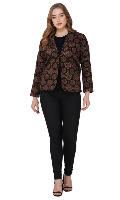 Vastraa Fusion Ladies Block Printed Single Breasted Blazer Pockets Regular Fit Stylish Blazer for Women