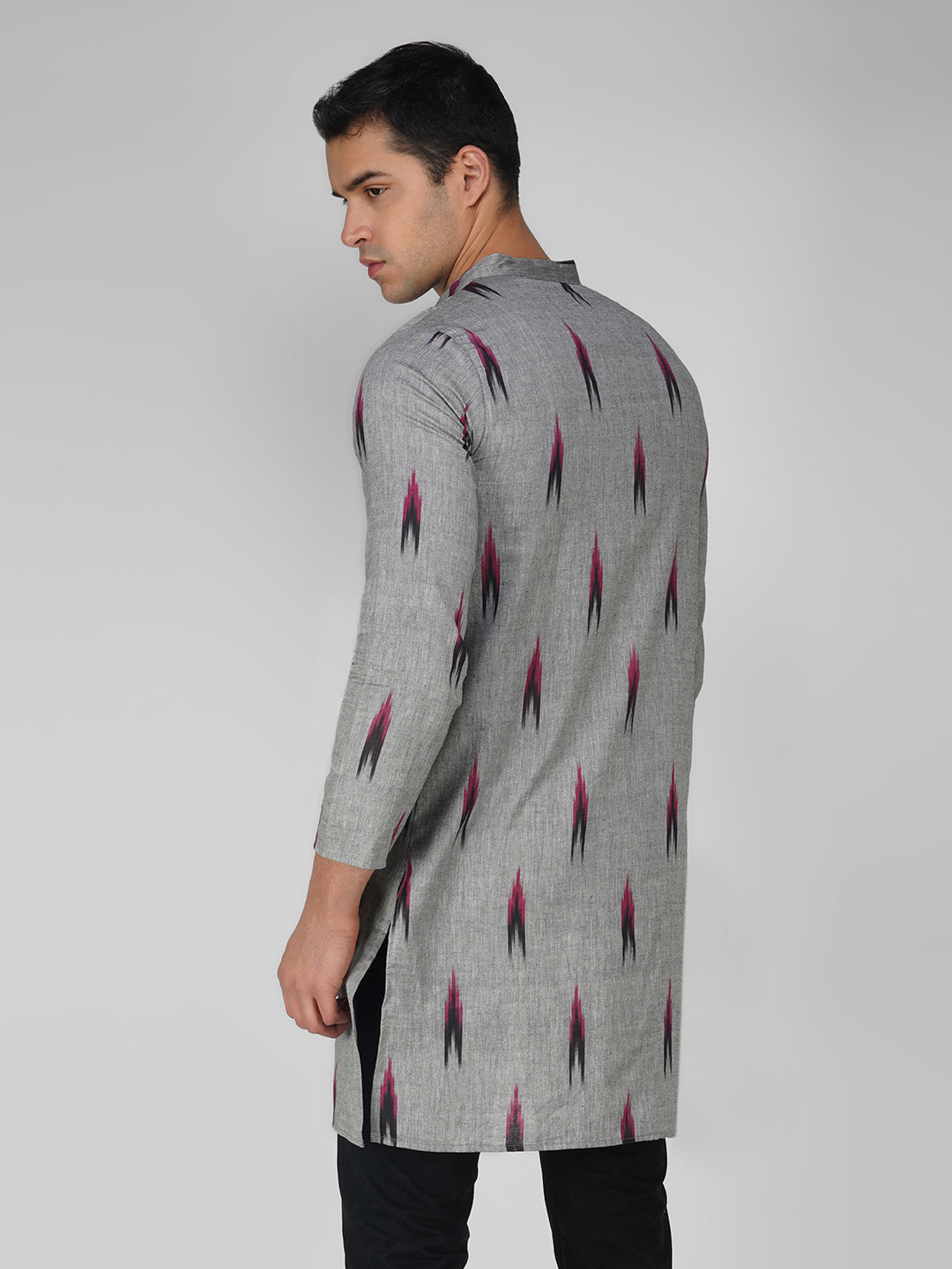 Vastraa Fusion Men's Printed Kurta Pure Cotton Long Kurta, Round Collar, Full Sleeves, Button Kurta, Ethnic Wear