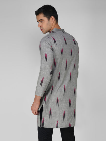 Vastraa Fusion Men's Printed Kurta Pure Cotton Long Kurta, Round Collar, Full Sleeves, Button Kurta, Ethnic Wear