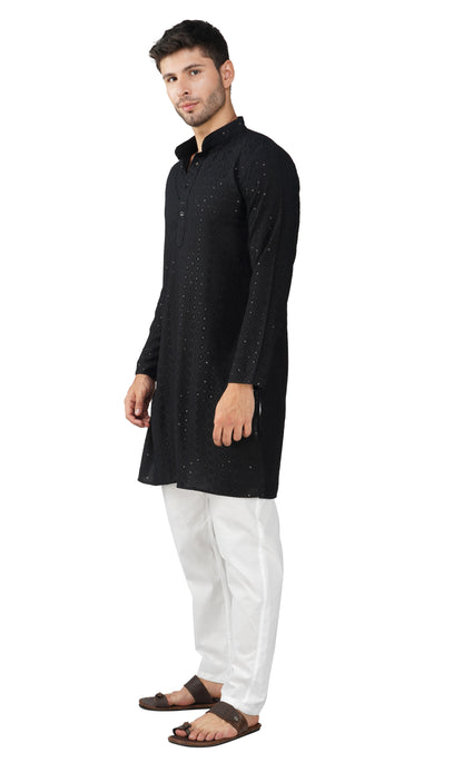 Kurta For Men Rayon Sequence Chikankari Embroidery Kurta