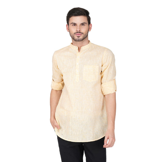 Vastraa Fusion Khadi Short Kurta For Men Casual Solid Pattern Short Kurta