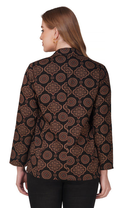 Vastraa Fusion Ladies Block Printed Single Breasted Blazer Pockets Regular Fit Stylish Blazer for Women