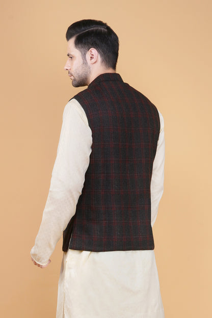 Vastraa Fusion Men's Traditional Woolen Nehru Jacket Modi Waistcoat