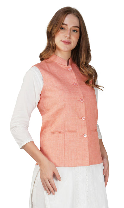 Vastraa Fusion Ladies Modi Jacket / Waistcoat - Plain Solid Colors - Cotton Mix Nehru Jacket