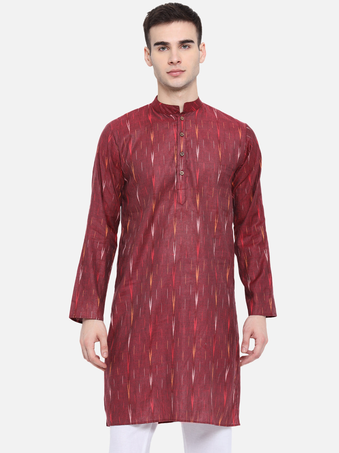 Kurta For Men South Cotton Khadi Look in Mix Ikkat Patterns Kurta