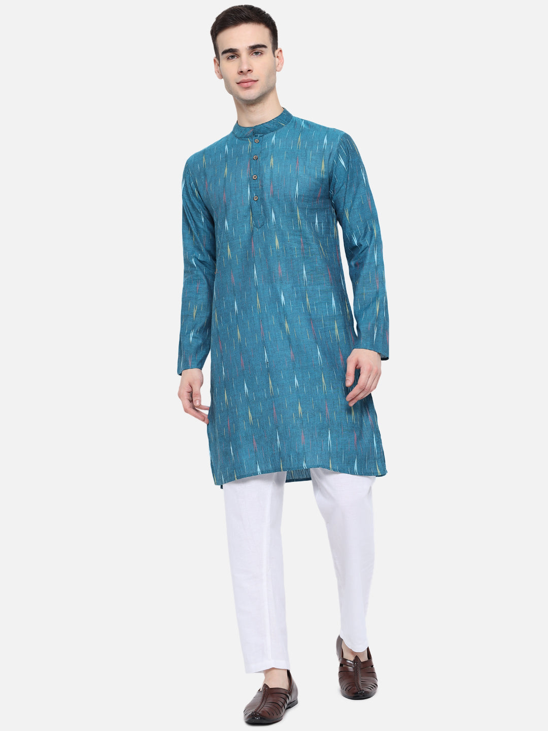 Kurta For Men South Cotton Khadi Look in Mix Ikkat Patterns Kurta