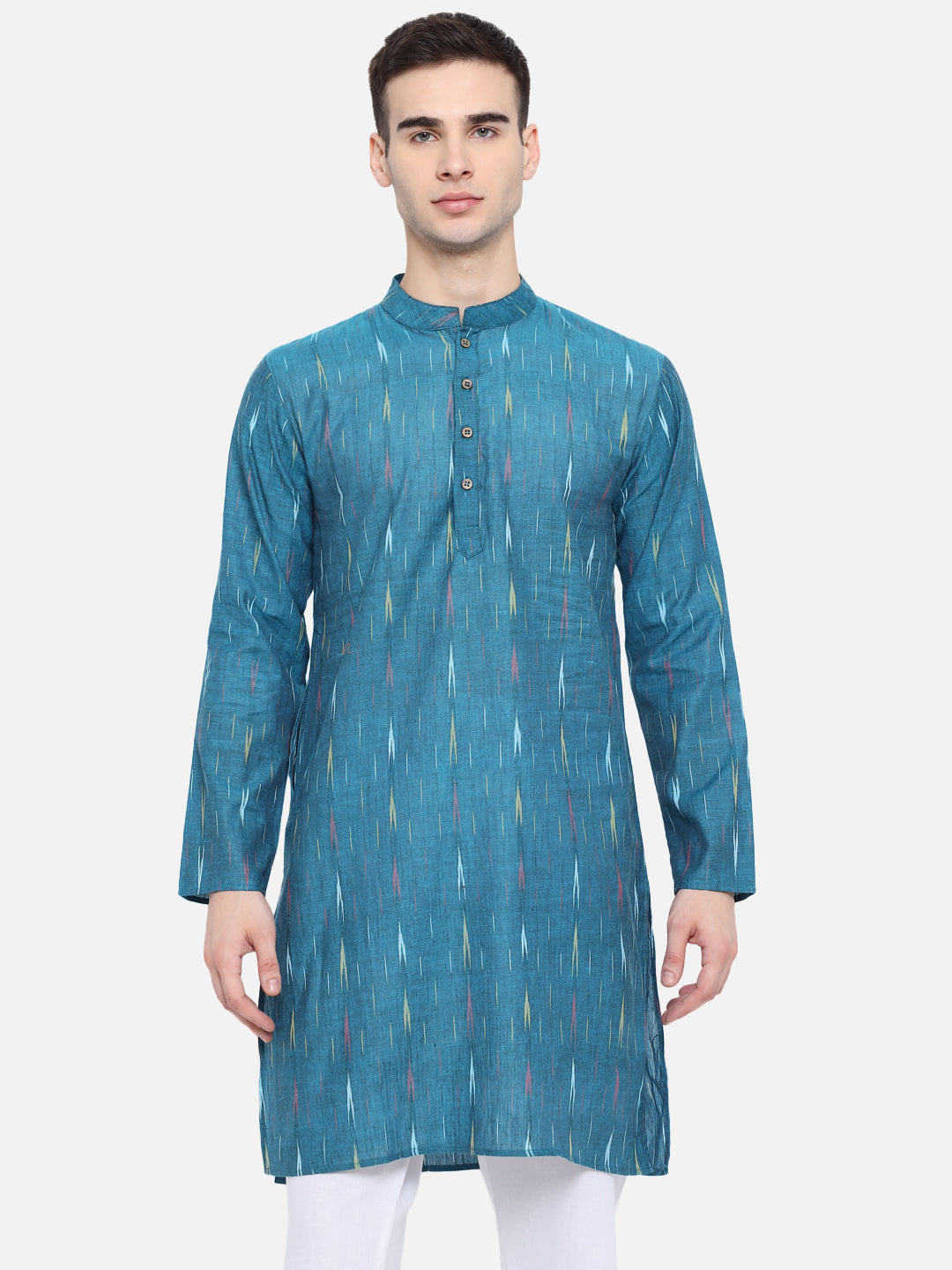 Kurta For Men South Cotton Khadi Look in Mix Ikkat Patterns Kurta
