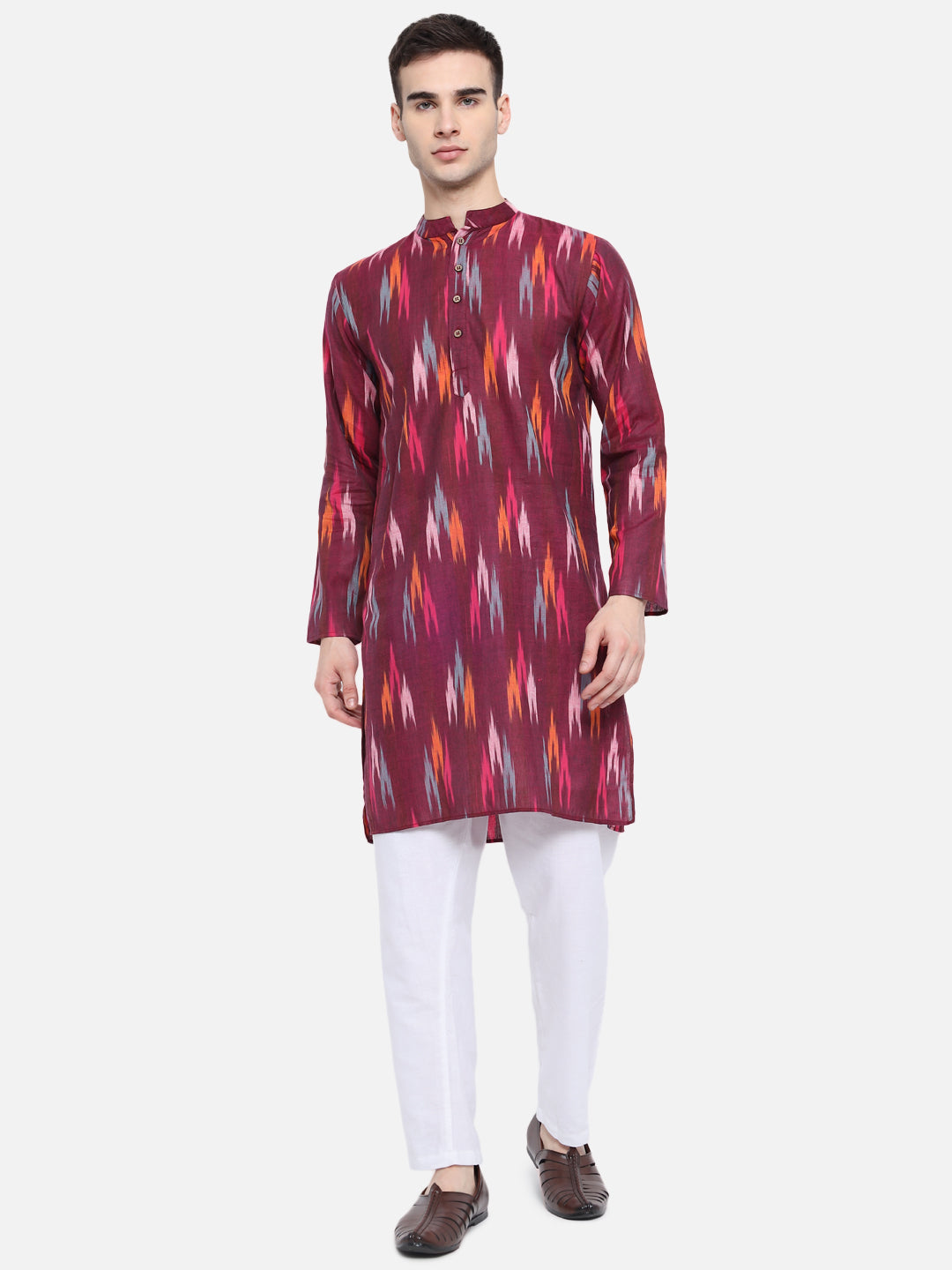 Kurta For Men South Cotton Khadi Look in Mix Ikkat Patterns Kurta