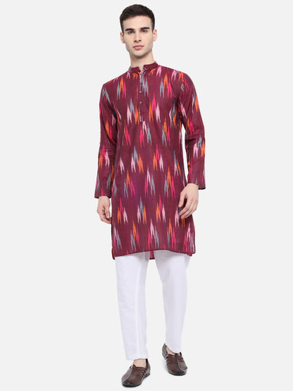 Kurta For Men South Cotton Khadi Look in Mix Ikkat Patterns Kurta