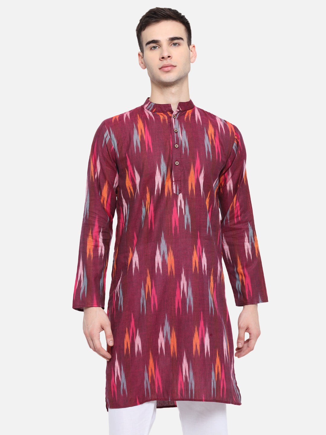 Kurta For Men South Cotton Khadi Look in Mix Ikkat Patterns Kurta