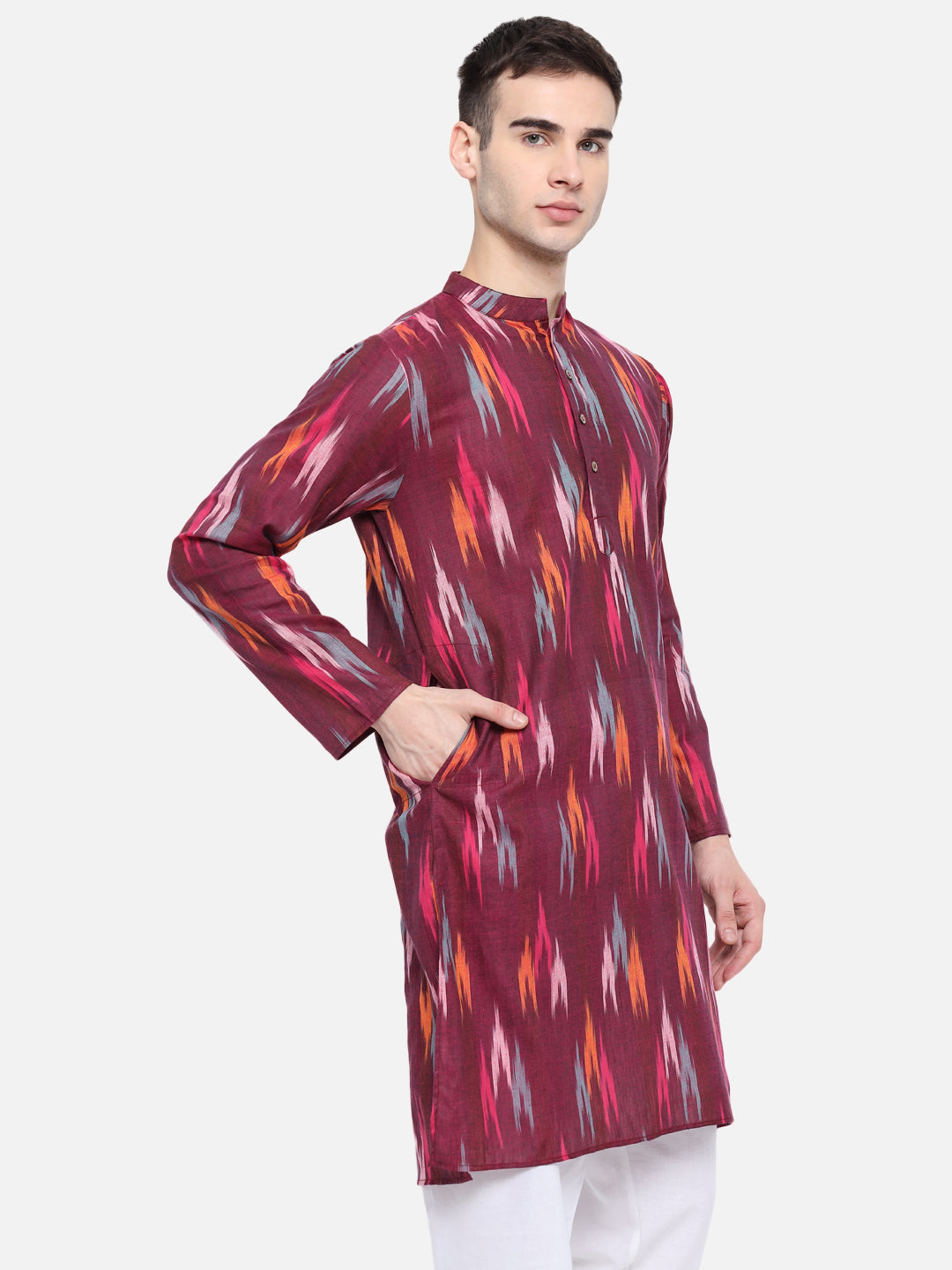 Kurta For Men South Cotton Khadi Look in Mix Ikkat Patterns Kurta