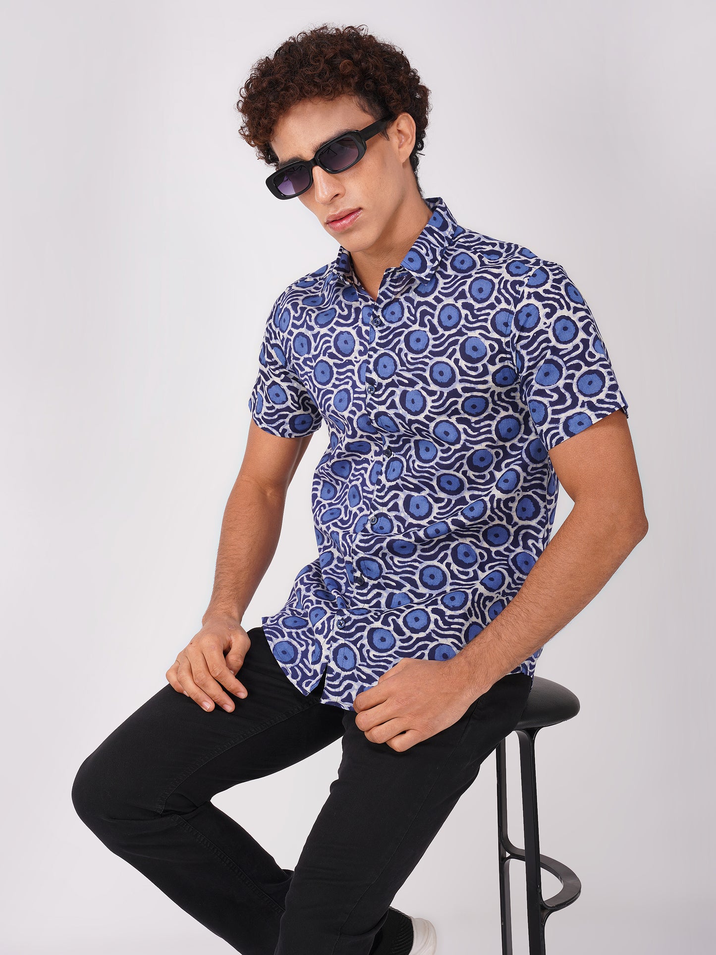 Vastraa Fusion Men's Block Print Cotton Summer Shirt