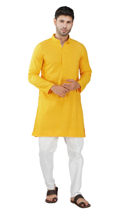 Kurta For Men Rayon Sequence Chikankari Embroidery Kurta