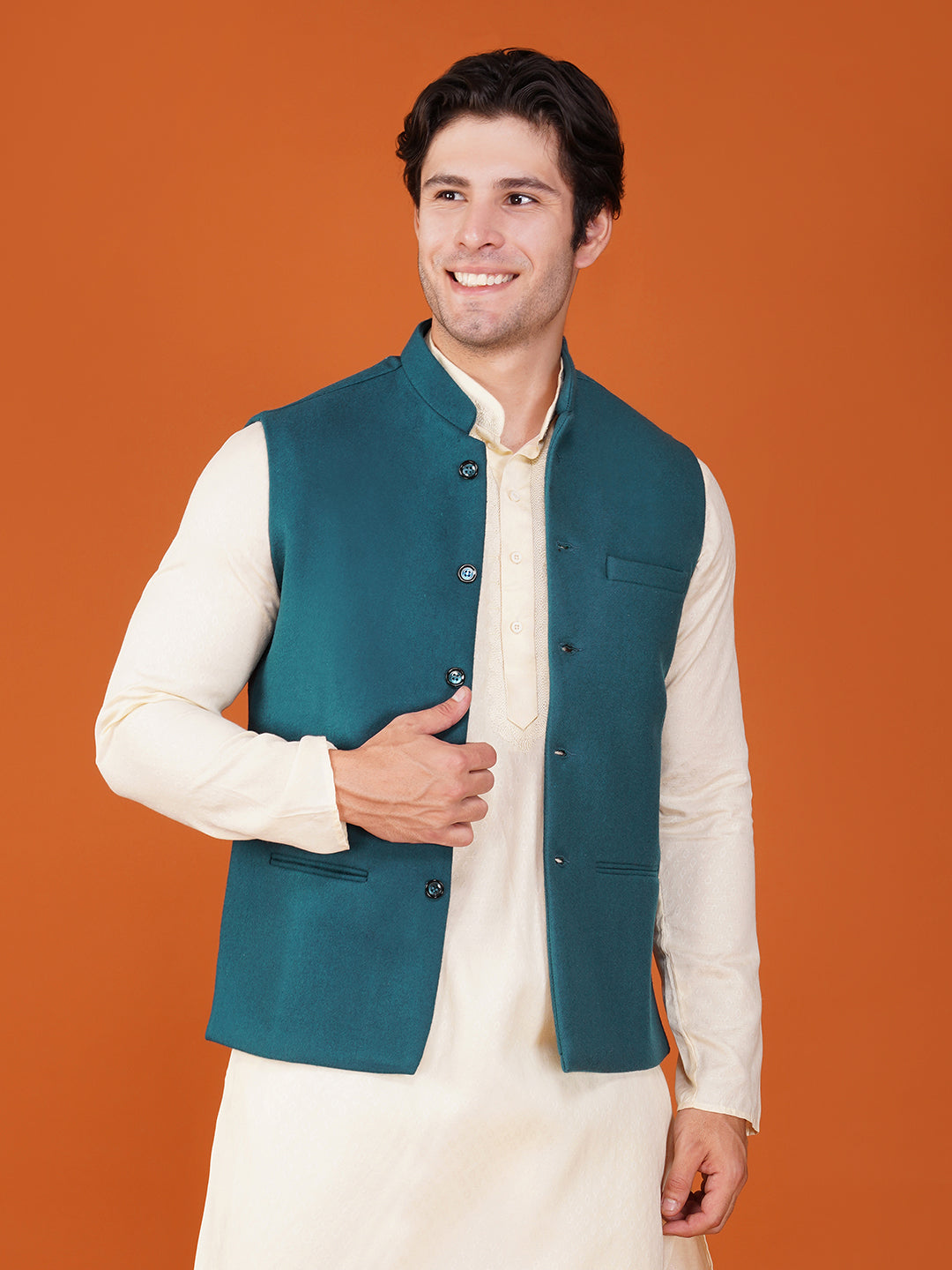 Vastraa Fusion Men's Traditional Woolen Nehru Jacket Modi Waistcoat