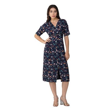 Women's Rayon Floral Printed Maxi Flared Dress for Women