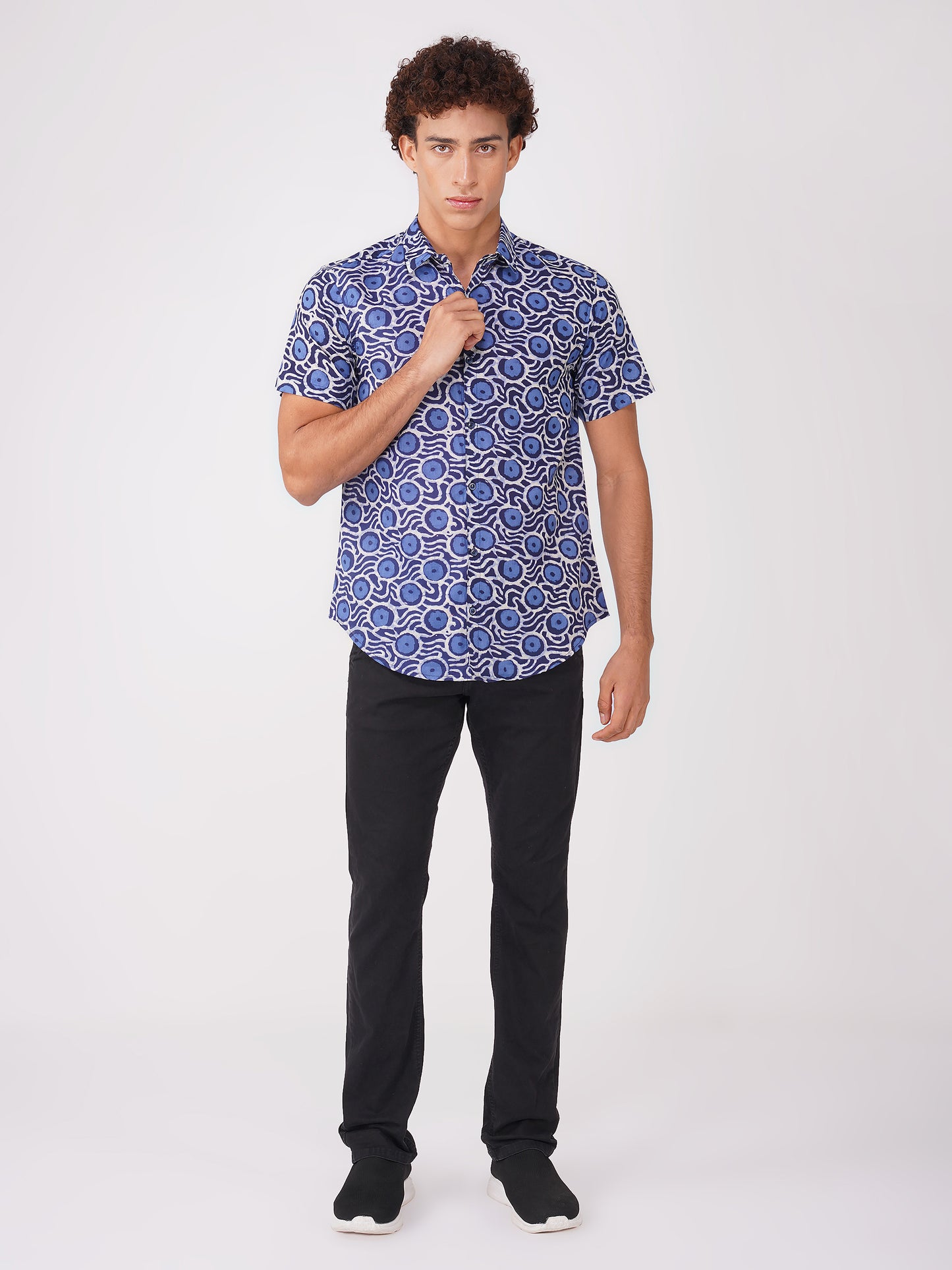 Vastraa Fusion Men's Block Print Cotton Summer Shirt