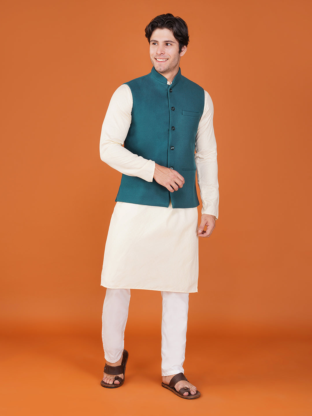 Vastraa Fusion Men's Traditional Woolen Nehru Jacket Modi Waistcoat