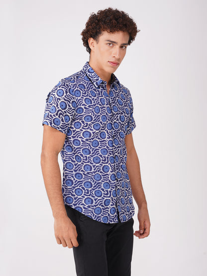 Vastraa Fusion Men's Block Print Cotton Summer Shirt