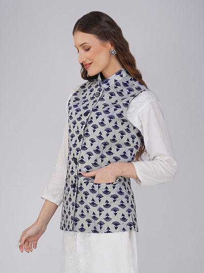 Ladies Modi Jacket / Waistcoat - Printed Look Designer Patterns - Cotton Nehru Jacket