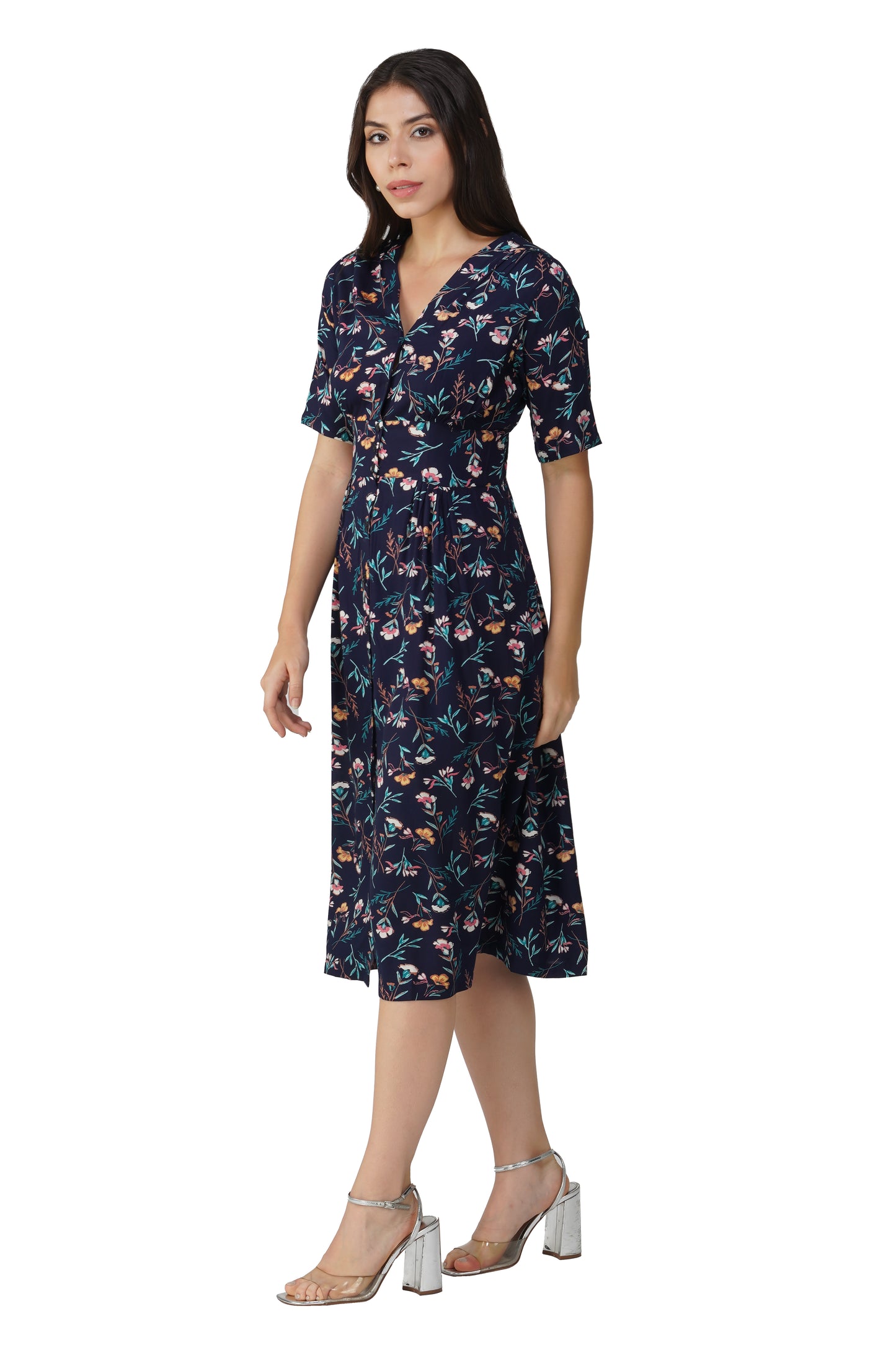 Women's Rayon Floral Printed Maxi Flared Dress for Women