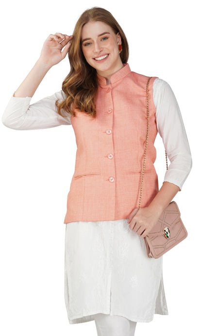 Vastraa Fusion Ladies Modi Jacket / Waistcoat - Plain Solid Colors - Cotton Mix Nehru Jacket