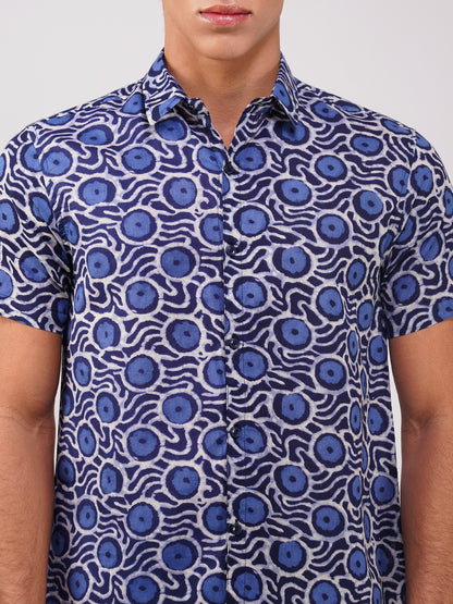 Vastraa Fusion Men's Block Print Cotton Summer Shirt