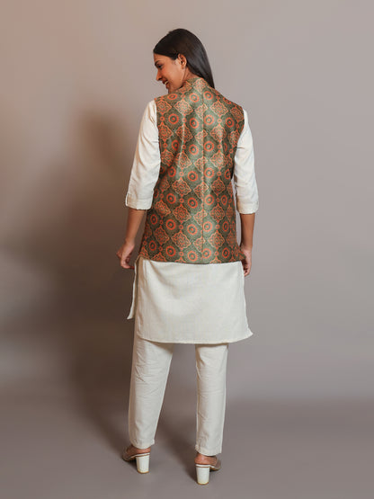 Digital Printed - Mango Silk Nehru Jacket Ladies Modi Jacket / Waistcoat