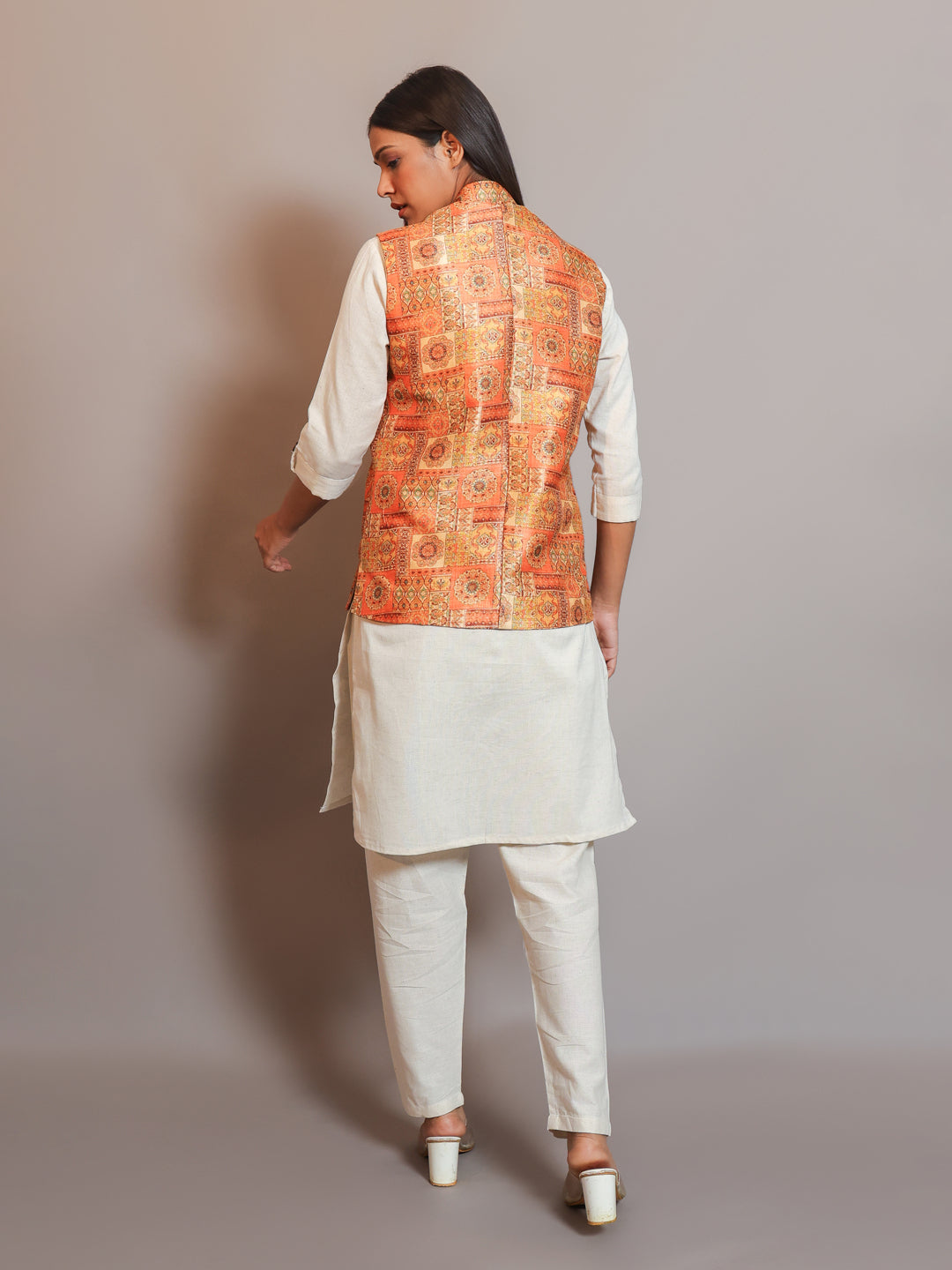 Digital Printed - Mango Silk Nehru Jacket Ladies Modi Jacket / Waistcoat