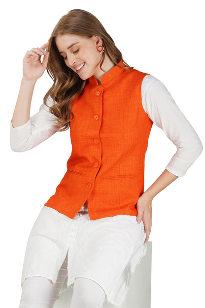 Vastraa Fusion Ladies Modi Jacket / Waistcoat - Plain Solid Colors - Cotton Mix Nehru Jacket